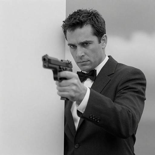 Noir Photo: Man Aiming Gun Around Panel