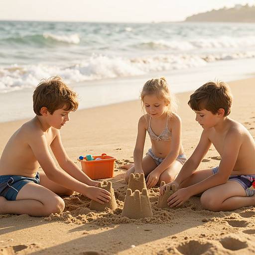 AI Kids Beach Photoshoot at Golden Hour