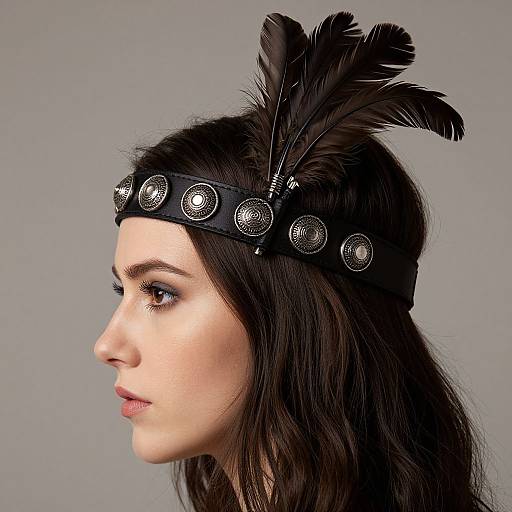 Elegant Woman with Ornate Leather Headband