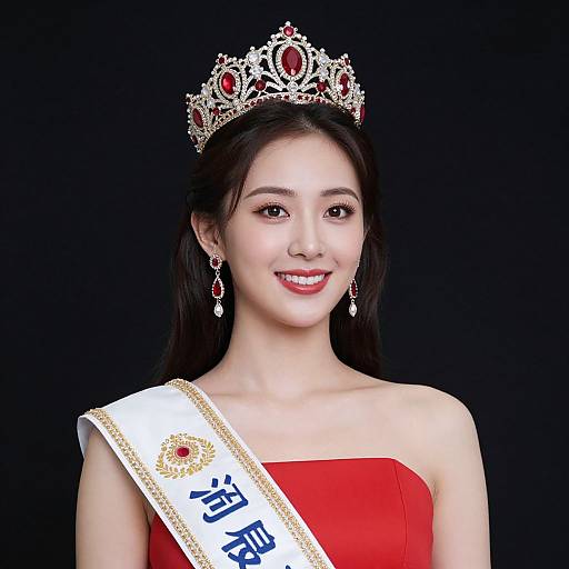 Asian Woman in Red National Costume