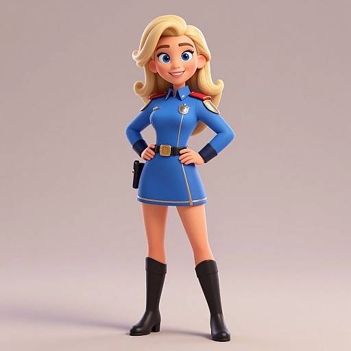 Blonde Cartoon Policewoman in Blue Uniform
