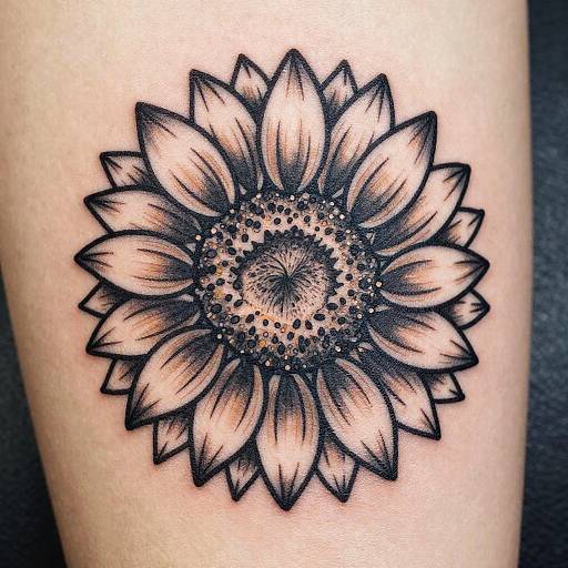 Half Sunflower Tattoo with Bold Outlines