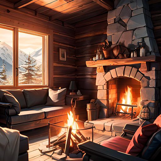 Cozy Mountain Cabin with Flickering Light