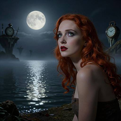 Surreal Woman by Moonlit Misty Lake