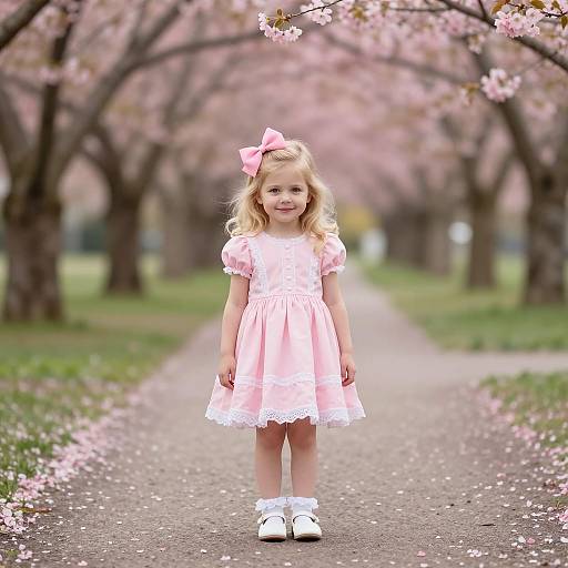 Charming Springtime Girl in Pink Costume