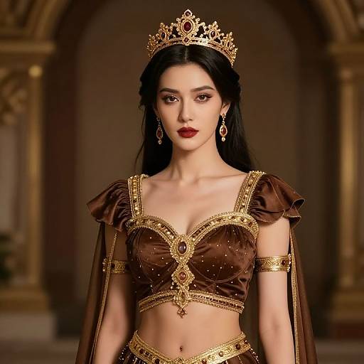 Regal Woman in Brown and Gold