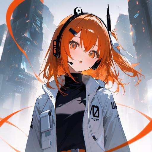 Futuristic Android Girl in Cityscape