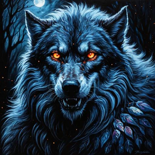 Fiery-Eyed Moonlit Werewolf Oil Painting