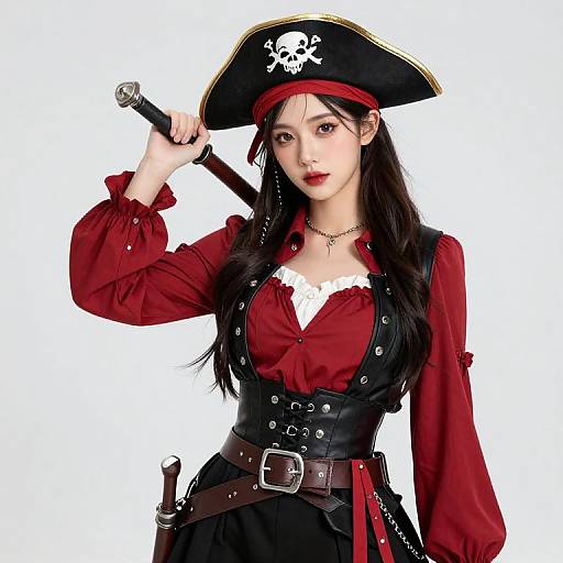 Red and Black Pirate Girl Pose
