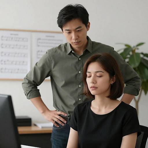 Office Portrait of Couple with Music Sheets