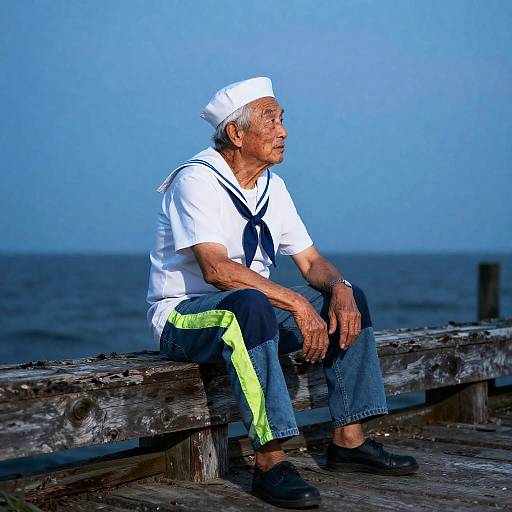 Elderly Sailor on Storm-Battered Pier