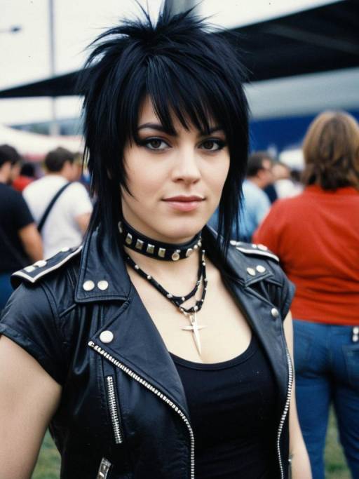 Woman in Joan Jett Inspired Outfit at Festival