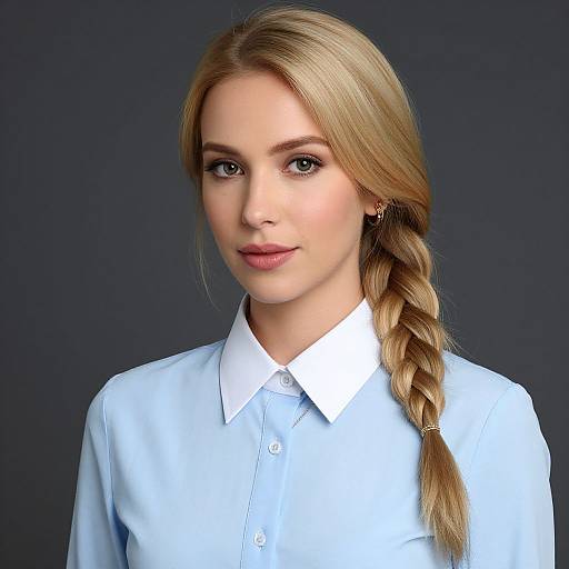 Blonde Woman in Blue Blouse