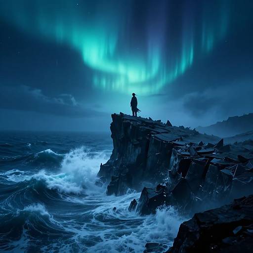 Stormy Cliffside Warrior in Mystical Flux