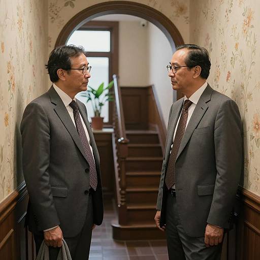 Two Men in Gray Suits in Hallway