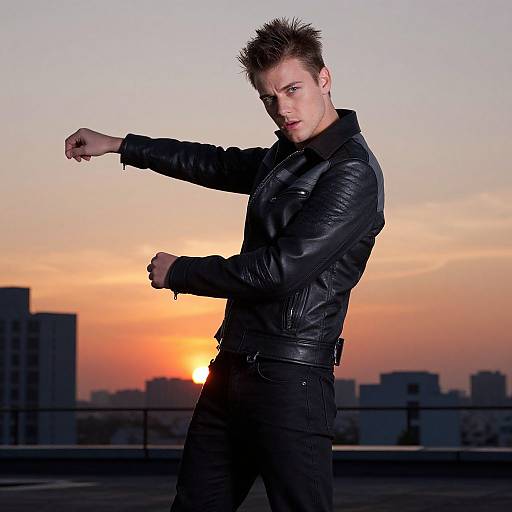 Confident Young Man on Rooftop Sunset