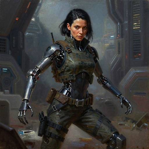 Cinematic Cyborg Infiltrator Oil Painting
