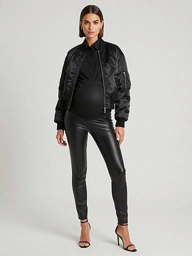 Sleek Monochrome Maternity Fashion Portrait