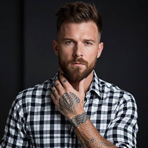 Portrait of Bearded Man with Tattoos