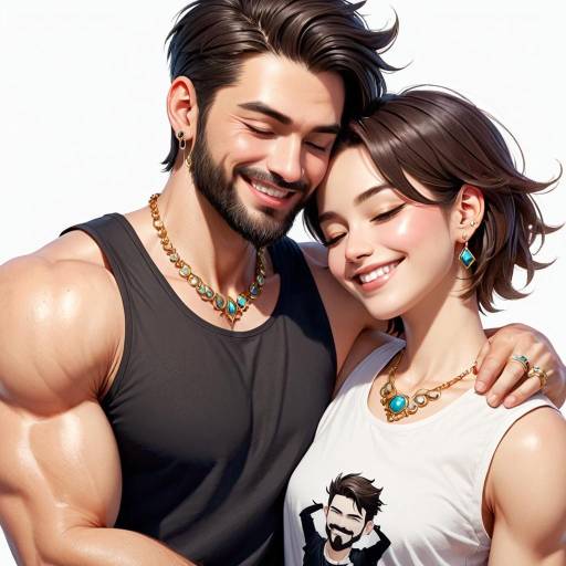 Couple Embrace with Joyful Expressions