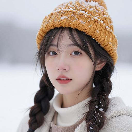 Young Woman in Snowy Winter Scene