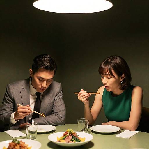 Couple Dining in Dimly Lit Restaurant