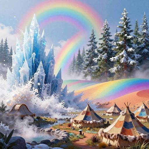 Surreal Dreamscape with Icy and Prismatic Elements