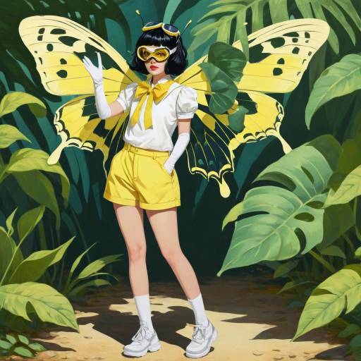 Stylish Girl with a Yellow Butterfly