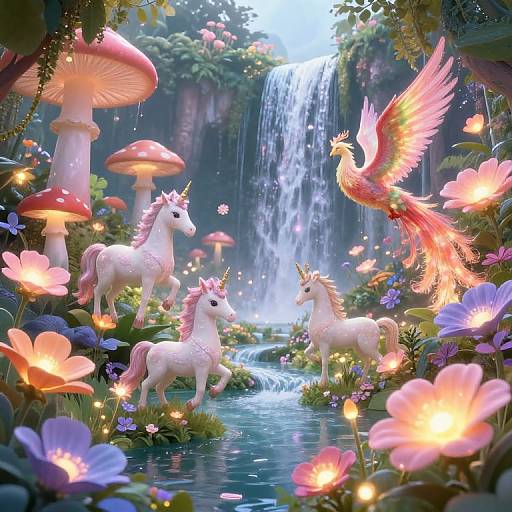 Enchanted Garden with Fantastical Creatures