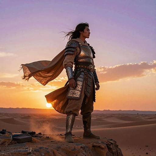 Heroic Figure Overlooking Desert Sunset