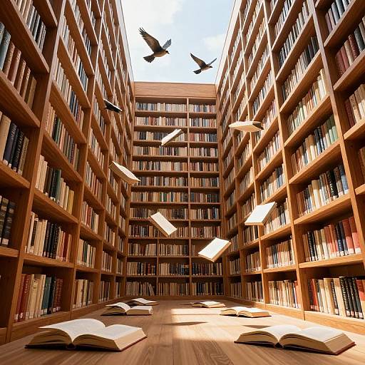 Books Transforming Into Birds in Library