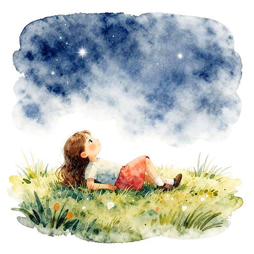 Whimsical Girl on Starry Hill