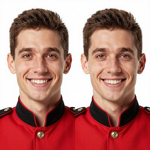 Smiling Man in Red Military Jacket Split Portrait