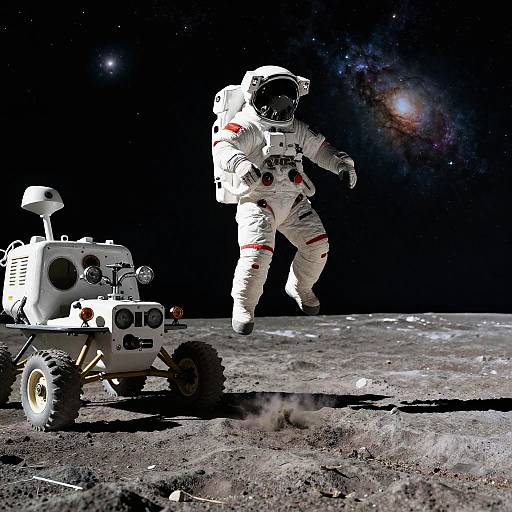 Dynamic Astronaut on Moon with Rover