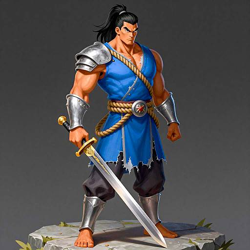 Intense Warrior in Tattered Armor