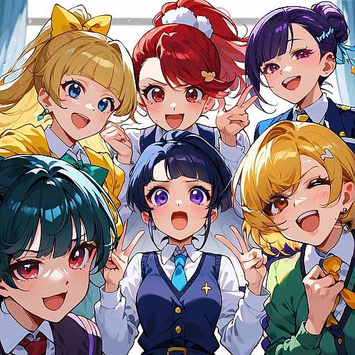 Five Girls Laughing in Classroom Close-Up