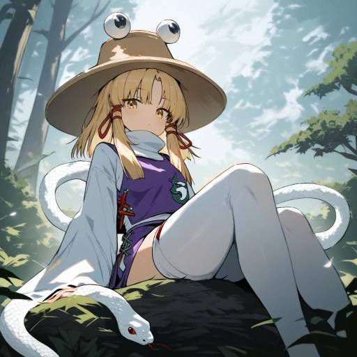 Blonde Girl with Snake in Nature