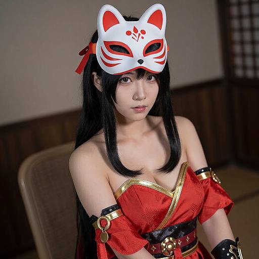 Asian Woman in Fox Mask and Costume