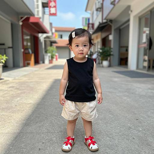 Urban Toddler Fashion in Sunlit Alley