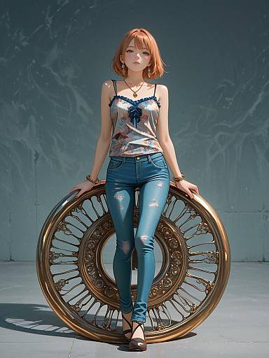 Bohemian Woman in Ruffled Earthy Camisole