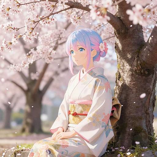 Anime Girl Under Cherry Blossoms