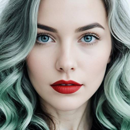 Portrait of Woman with Icy Grey Hair and Red Lips