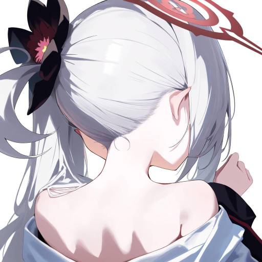 Grey Haired Girl with Halo on White