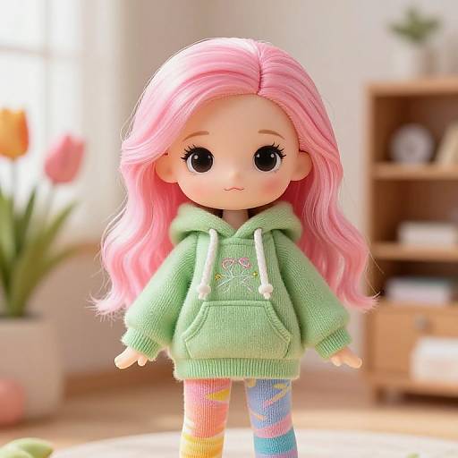 Charming Pink-Haired Doll in Cozy Hoodie