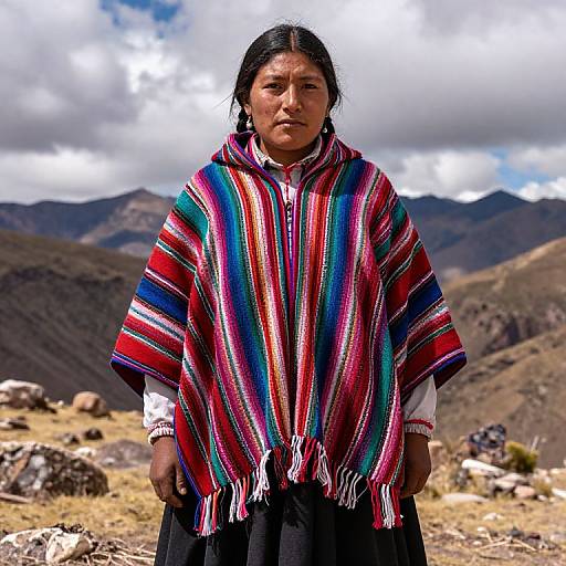 Traditional Andean Poncho in Mountains