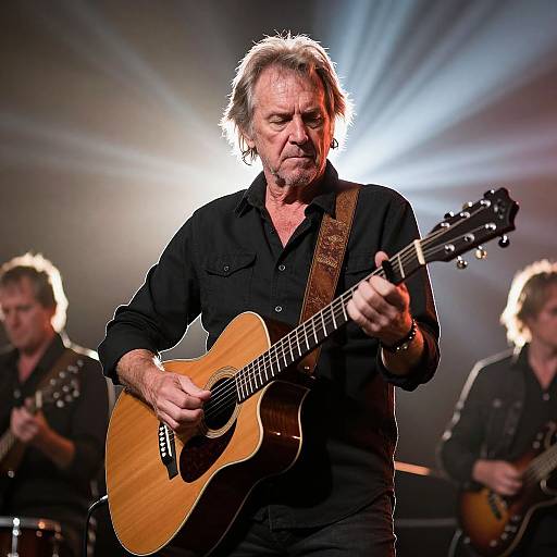 Rugged Older Man Playing Acoustic Guitar
