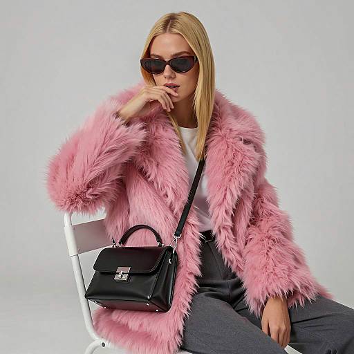 Blonde Woman in Pink Fur Coat with Sunglasses