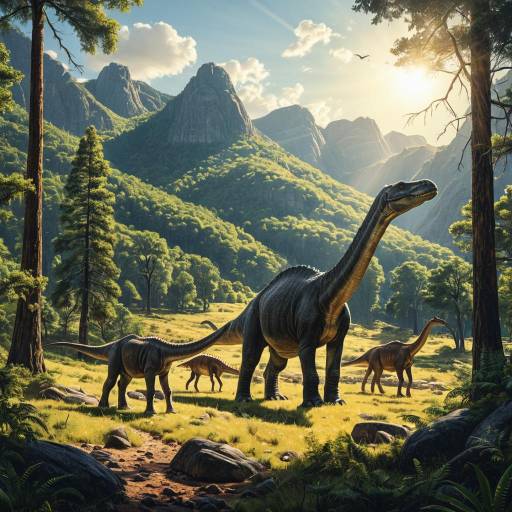Diplodocus Family in Prehistoric Valley