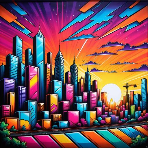 Vibrant Sunset Skyline Graffiti Artwork
