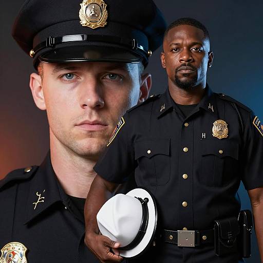 Portrait of Two Police Officers with Serious Expressions